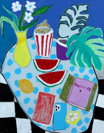 Саша Робинсон (Авторская графика - 
                  50 x 65 см) Мгновения лета на тихом столе