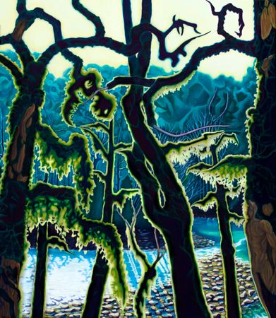 Елена Зима (Картина, живопись - 
                  60 x 70 см) Самшиты. Железное дерево в саване из мха