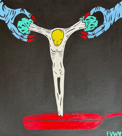 Виолетта Киселева (Картина, живопись - 
                  50 x 50 см) Сковорода бытия