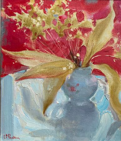 Валерия Привалихина (Картина, живопись - 
                  30 x 35 см) Сухоцветы на красном