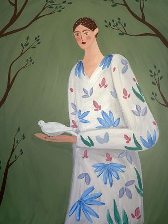 Ксения Хромцова (Картина, живопись - 
                  80 x 100 см) Девушка в саду