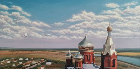 Елена Истомина (Картина, живопись - 
                  100 x 50 см) Купола Храма Рождества Христова. Усть-Донецкий район