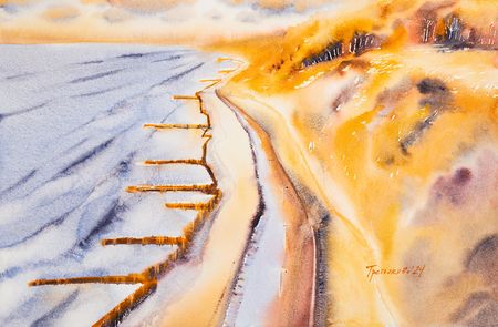Юлия Третьякова (Авторская графика - 
                  57.5 x 38 см) Осенний берег в Светлогорске