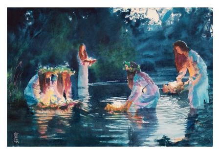 Александр Кормилицын (Авторская графика - 
                  45.5 x 31 см) Свет Купальской ночи