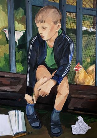 Лена Запрудских (Картина, живопись - 
                  50 x 70 см) Первый стих комом