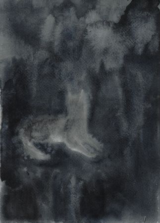 Оля Душкина (Авторская графика - 
                  21 x 29.7 см) Чёрная собака в тёмной комнате