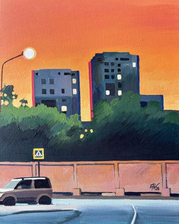 Антон Куприянов (Картина, живопись - 
                  40 x 50 см) Вид на жилой комплекс