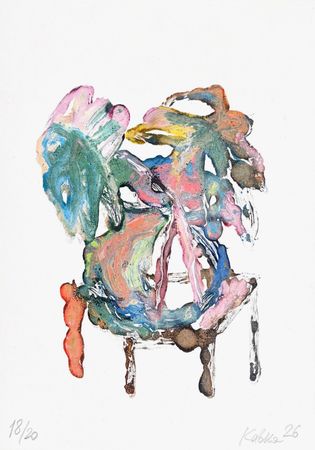 Дмитрий Кавка (Графика печатная - 
                  17.5 x 25 см) Цветы художника. Стол, ваза, два цветка (№18/20)