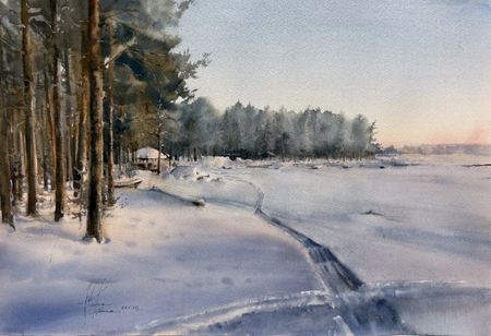Жанна Губина (Авторская графика - 
                  56 x 38 см) Под снежным покровом