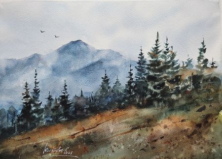 Светлана Юматова (Авторская графика - 
                  35 x 25 см) Июль в Красной Поляне