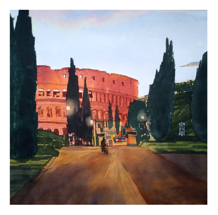 Александр Кормилицын (Авторская графика - 
                  30 x 30 см) Прогулка у Колизея
