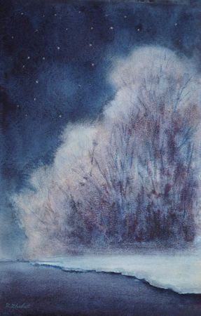 Заира Жабали (Авторская графика - 
                  21 x 31 см) Зимняя ночь. Композиция I