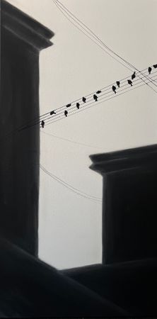 Ольга Шанина (Картина, живопись - 
                  50 x 100 см) No.3 Music on wires. H.Zimmer S.T.A.Y. and TIME. Серия работ "T I M E F L I E S"