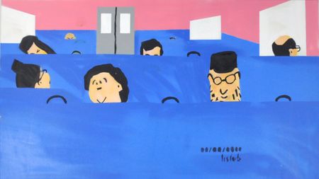 Любовь Лисицына (Картина, живопись - 
                  90 x 50 см) Пригородный поезд