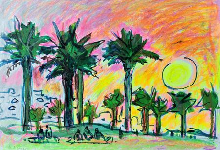 Олеся Лишаева (Авторская графика - 
                  62 x 43 см) Закат над пальмами