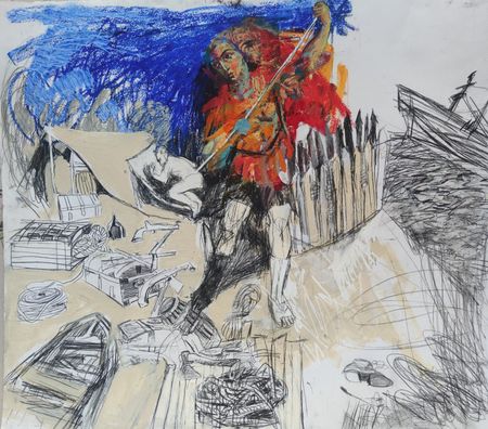 Виктория Кадесникова (Авторская графика - 
                  70 x 78 см) Из серии "Робинзон Крузо. История одиночества"