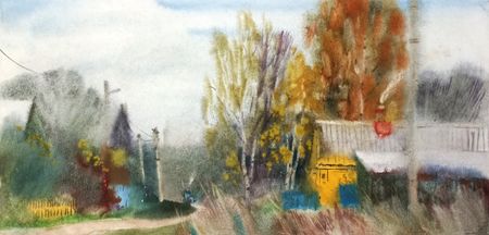 Евгения Сопова (Авторская графика - 
                  60 x 35 см) В деревне