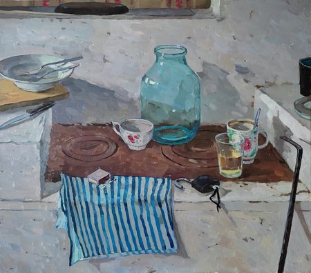 Илья Шанин (Картина, живопись - 
                  80 x 70 см) На печке