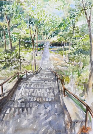 Юлия Третьякова (Авторская графика - 
                  38 x 54 см) В парке. Калининград