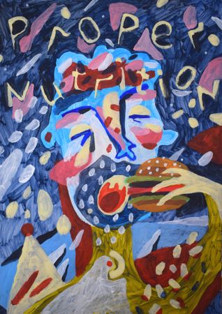 Лена Романовская (Авторская графика - 
                  42 x 59 см) Правильное питание