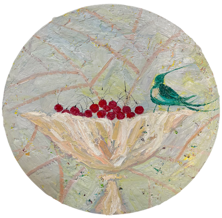 Санжар Джаббаров (Картина, живопись - 
                  50 x 50 см) Ягоды и птичка