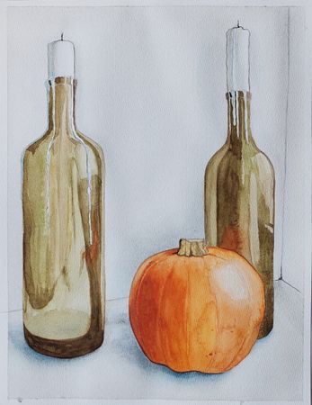Оливия Лем (Авторская графика - 
                  27 x 35 см) Натюрморт с тыквой