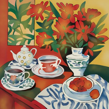 Нина Цориева (Картина, живопись - 
                  70 x 70 см) Красный натюрморт