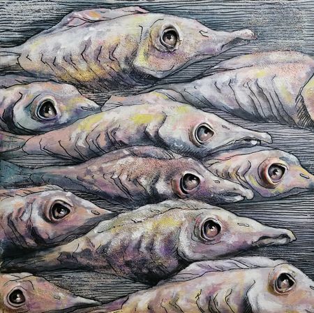 Юлия Куртова (Картина, живопись - 
                  50 x 50 см) Стерлядки