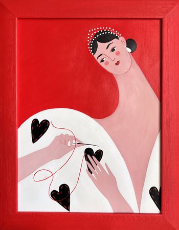 Ксения Хромцова (Авторская графика - 
                  37 x 47 см) Дама сердец. Красной нитью