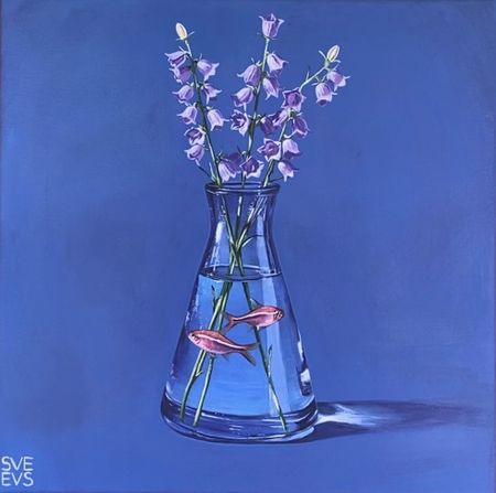 Светлана Евсеева (Картина, живопись - 
                  40 x 40 см) Сосуд (букет) на синем
