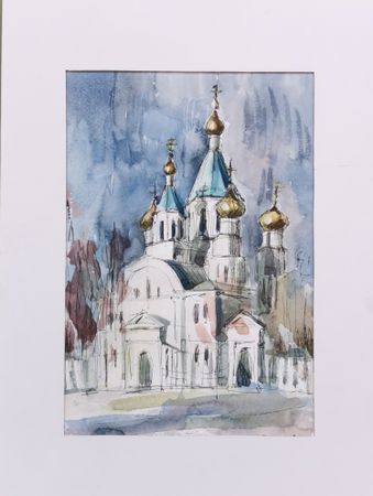 Регина Буглеева (Авторская графика - 
                  30 x 40 см) Храм Рождества