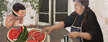 Софья Авакова (Картина, живопись - 
                  90 x 35 см) Иди арбуз есть!