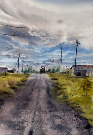 Жанна Губина (Авторская графика - 
                  39 x 54 см) Деревенские мотивы