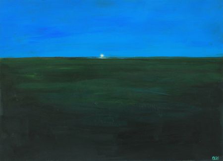 Денис Русаков (Авторская графика - 
                  47 x 34 см) Пейзаж с фонарем из окна поезда