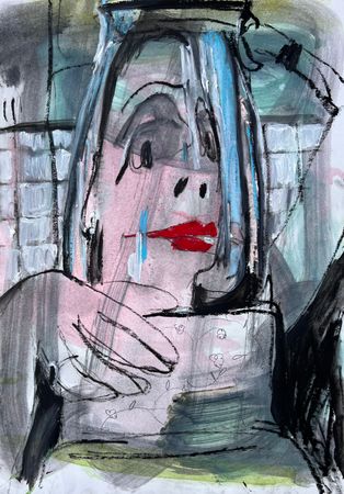Вера Куликова (Авторская графика - 
                  30 x 40 см) Искаженный портрет