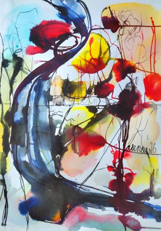 Людмила Кылыч (Авторская графика - 
                  42 x 59 см) Конец уже содержится в начале. Абстракция