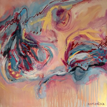 Екатерина Звездина (Картина, живопись - 
                  80 x 80 см) Женщина на велосипеде