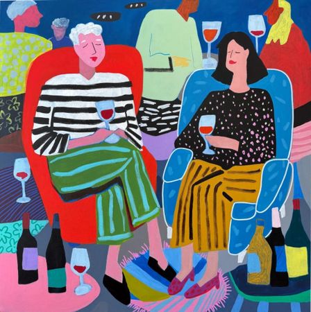 Саша Робинсон (Картина, живопись - 
                  80 x 80 см) Уютные друзья с вином