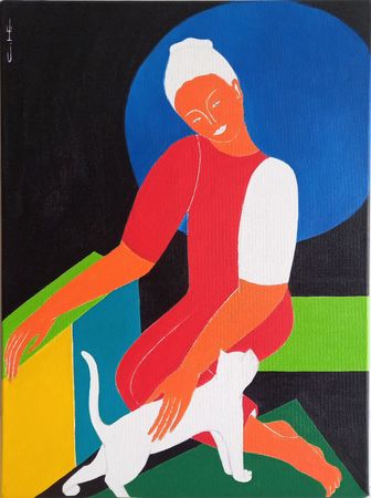 Саша Катинаускиене (Картина, живопись - 
                  30 x 40 см) Геометрическая комната с кошкой
