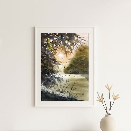 Алла Валежина (Авторская графика - 
                  30 x 42 см) Прохлада у реки