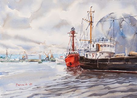 Юлия Третьякова (Авторская графика - 
                  54 x 38 см) Морской город