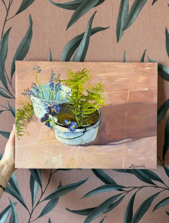 Алина Буглеева (Картина, живопись - 
                  40 x 30 см) Анютины случайно попались под руку