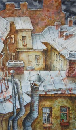 Анастасия Крушельницкая (Авторская графика - 
                  40 x 68 см) Дождливая погода