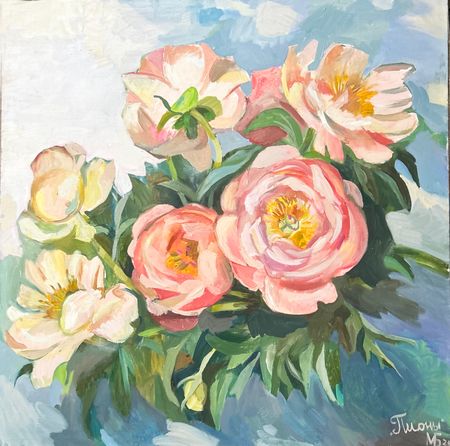 Мария Буртова (Картина, живопись - 
                  100 x 100 см) Пионы