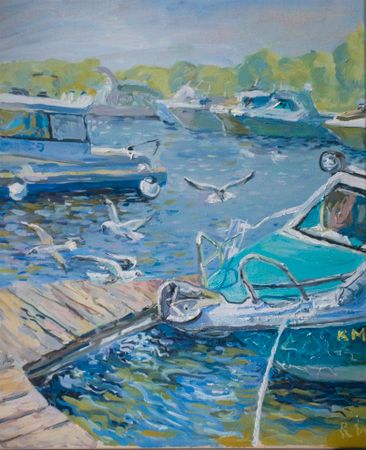Галина Третьякова (Картина, живопись - 
                  40 x 50 см) Яхты и чайки