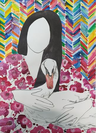 Юля Степанова (Авторская графика - 
                  30 x 40 см) Девушка и лебедь