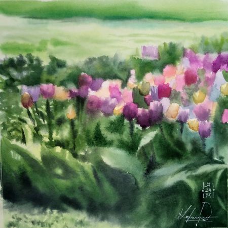 Александр Кормилицын (Авторская графика - 
                  27 x 27 см) Тюльпаны
