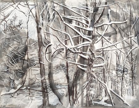 Евгения Крутова (Авторская графика - 
                  39 x 29 см) Зима в лесу III