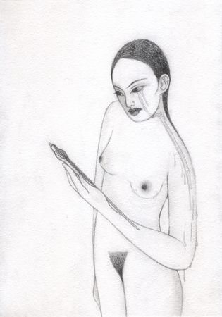 Оля Душкина (Авторская графика - 
                  21 x 29.7 см) У зеркала