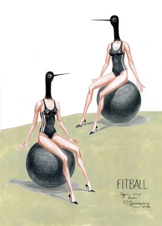 Наталья Лотарева (Авторская графика - 
                  35 x 50 см) Fitball. Редкие птицы